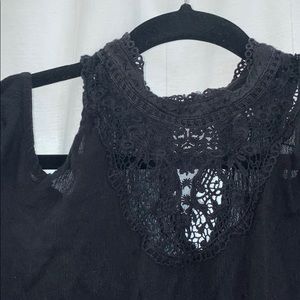Black cutout shoulder long sleeve Lacey top